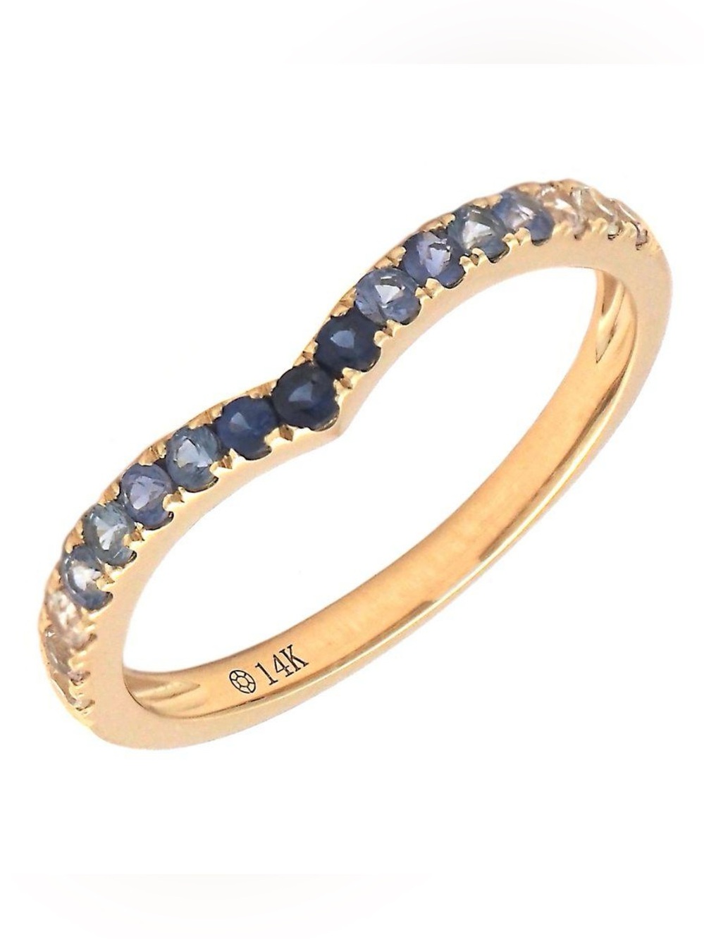 14K Real Solid Yellow Gold Natural Sapphire "V" Band Ring 0.42ctw